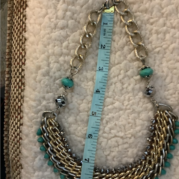 VINTAGE GORGEOUS TRI COLOR CHAIN TURQUOISE ACCENT SILVER-TONE CHAIN - Picture 7 of 8
